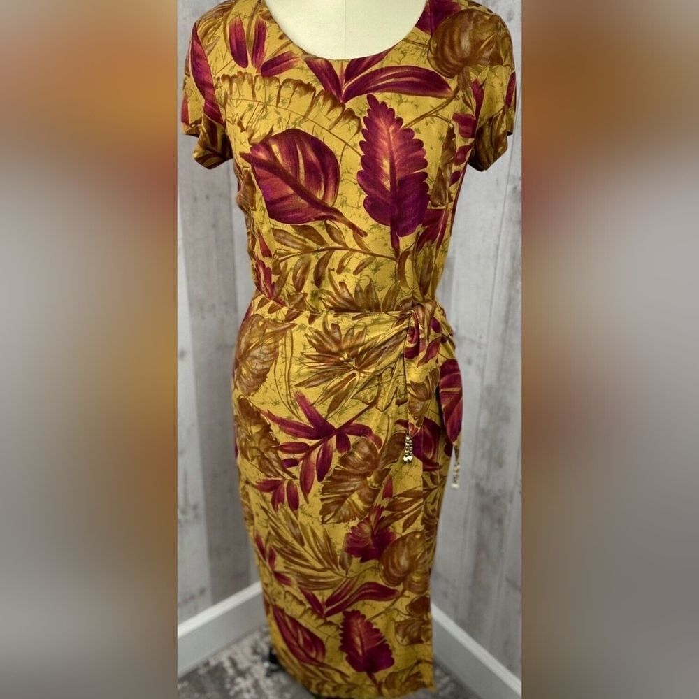 Vtg 1980s Olivia Rose 12 M Hawaiian Floral WrapWaist BohoTropical Women’s Dress